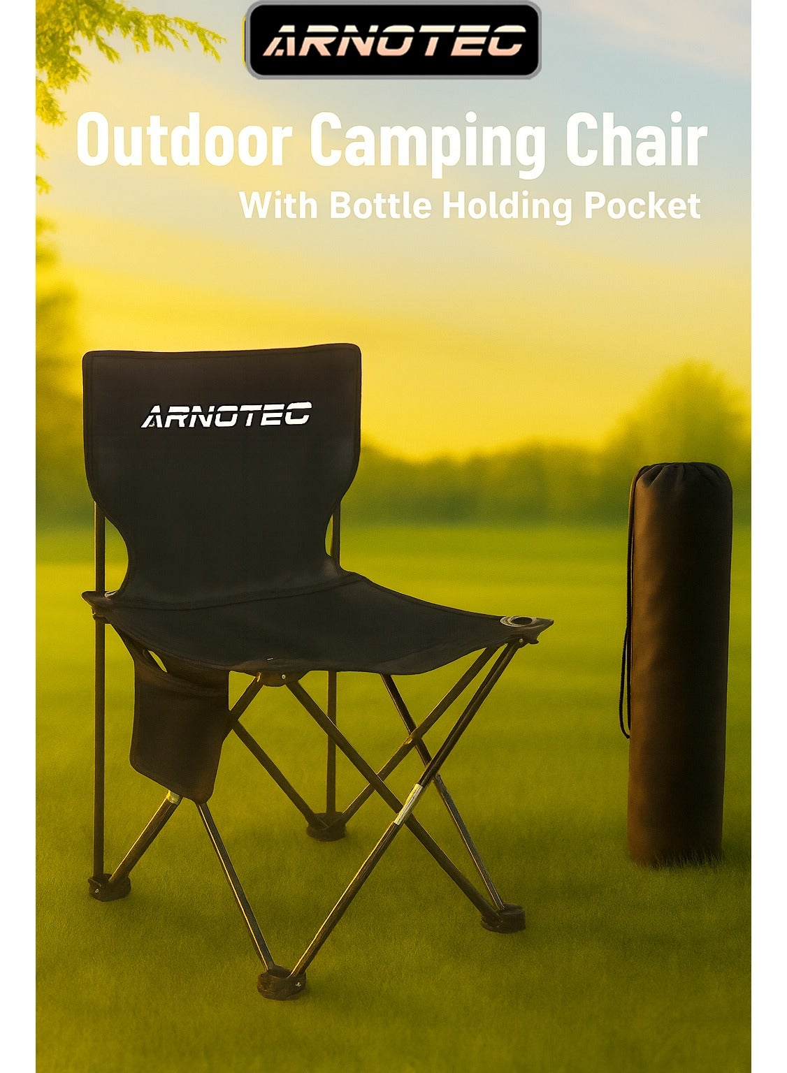 Portable Camping Chair, Outdoor Folding Chair for Adults with Side Pocket & Carry Bag, 600D Oxford Fabric, Lightweight & Sturdy for Beach, Fishing, Picnic, Hiking