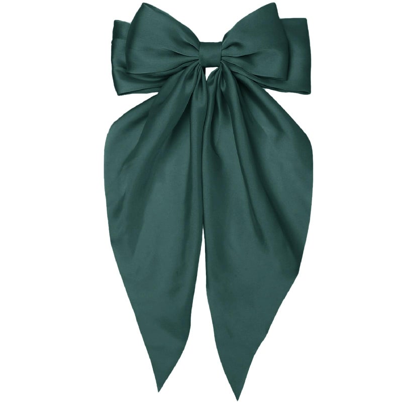 Tobeffect Green Hair Bow for Women Girls Big Satin Bow Clip with Long Tail Christmas Green Hair Accessories - Image 3