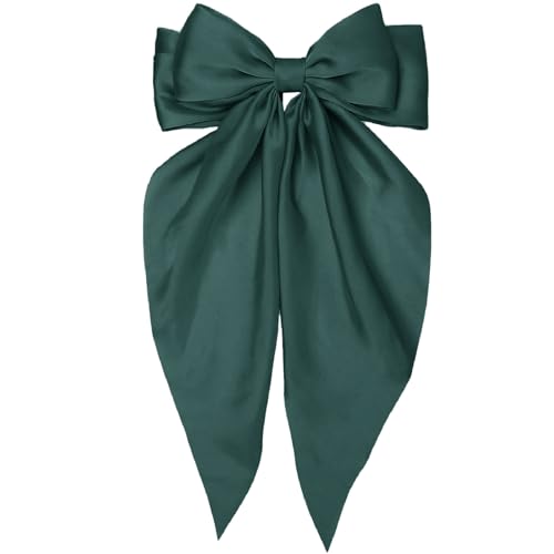 Tobeffect Green Hair Bow for Women Girls Big Satin Bow Clip with Long Tail Christmas Green Hair Accessories - Image 1