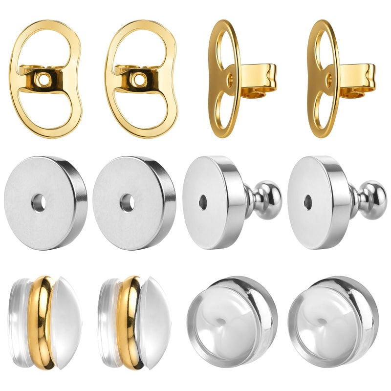 Goffing Earring Backs for Droopy Ears Heavy Earrings - Replacements Locking Ear Supports | 6 Pairs Secure Stud Clutches for Sensitive Skin(Flat 1) - Image 1