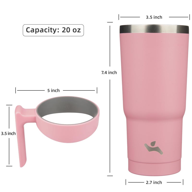 Konokyo 20 oz Tumbler with Handle and 2 Straw 2 Lid, Insulated Water Bottle Stainless Steel Vacuum Cup Reusable Travel Mug, Light Pink - Image 4