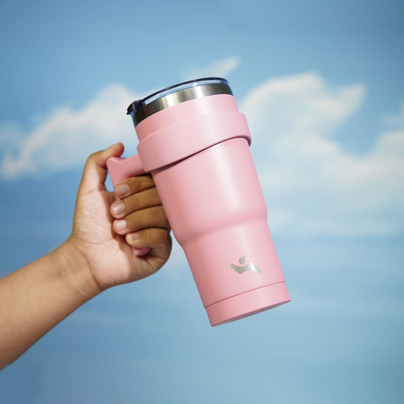 Konokyo 20 oz Tumbler with Handle and 2 Straw 2 Lid, Insulated Water Bottle Stainless Steel Vacuum Cup Reusable Travel Mug, Light Pink - Image 5