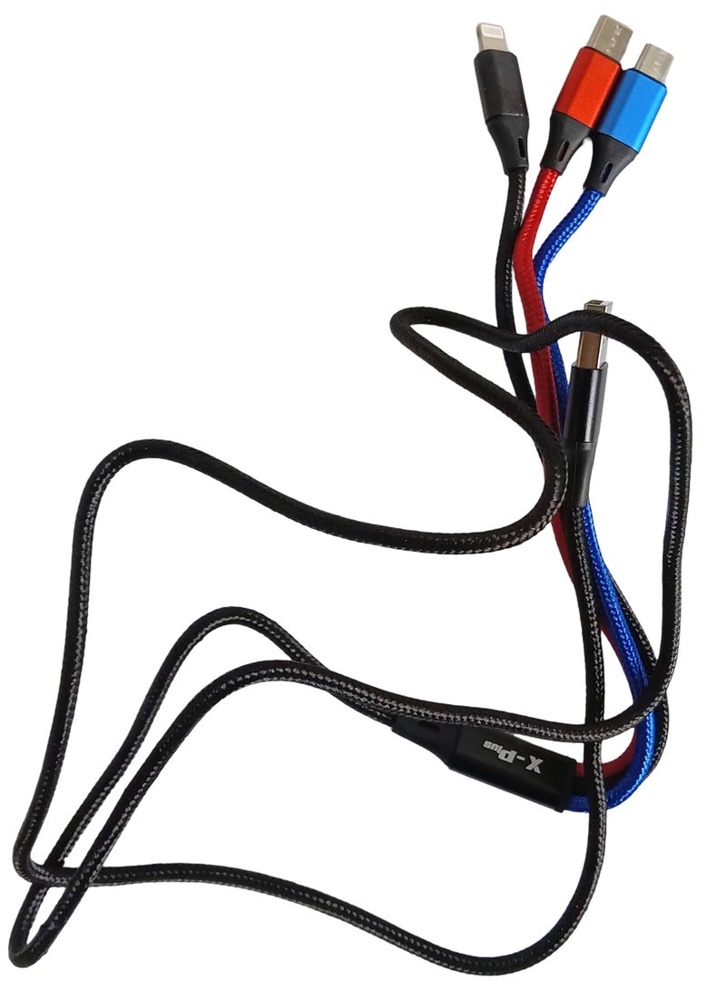 X-Plus 3 in 1 Fast Charging 60W Cable For Micro + Lightning + Type-C - Image 3