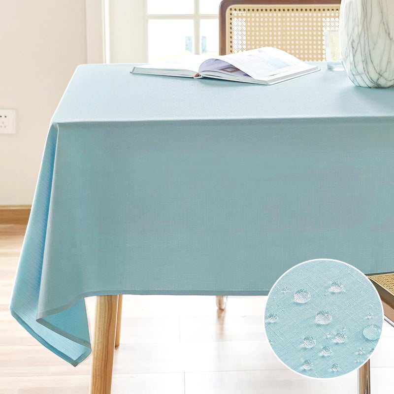 AUSSPVOCT Textured Linen Tablecloth Rectangle 52x70 Water Resistant SpillProof Wipeable Light Blue Table Cloth Wrinkle Free Fabric Dining Table Cover for Birthday Farmhouse Spring Easter Party