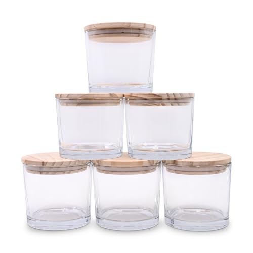 SHOWIN 12 OZ Thick Candle Jars for Making Candles 6 Pcs, Empty Jars with Wood Lids for Spice Jars, Sample Container, Clear - Image 1