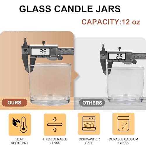 SHOWIN 12 OZ Thick Candle Jars for Making Candles 6 Pcs, Empty Jars with Wood Lids for Spice Jars, Sample Container, Clear - Image 3