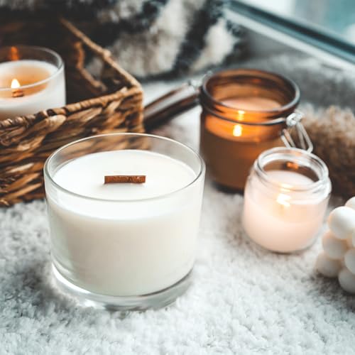 SHOWIN 12 OZ Thick Candle Jars for Making Candles 6 Pcs, Empty Jars with Wood Lids for Spice Jars, Sample Container, Clear - Image 4