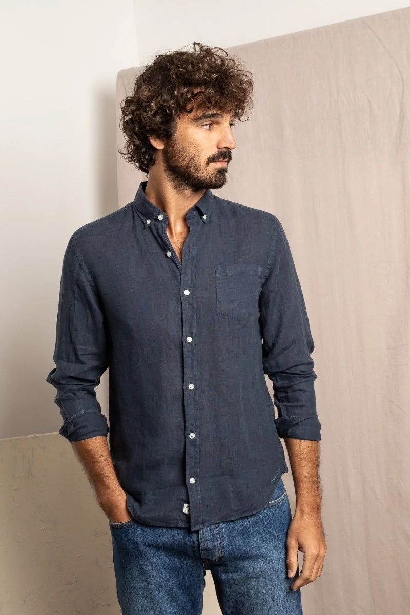 Jaqk Bali Linen Shirt - Navy Blue