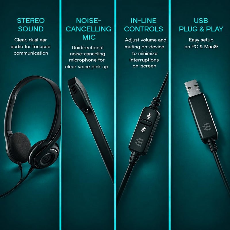 إبوس سماعة رأس ستيريو من EPOS I Sennheiser PC 8 USB توضع على الأذن مع تحكم في مستوى الصوت وكتم الصوت وميكروفون - إلغاء الضوضاء - صوت عالي الجودة - متوافقة مع الكمبيوتر المحمول والكمبيوتر الشخصي وماك - للمكالمات الهاتفية والتعليم الإلكتروني - Image 3