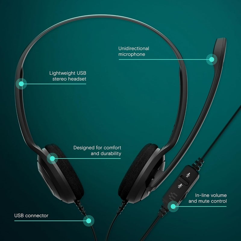 إبوس سماعة رأس ستيريو من EPOS I Sennheiser PC 8 USB توضع على الأذن مع تحكم في مستوى الصوت وكتم الصوت وميكروفون - إلغاء الضوضاء - صوت عالي الجودة - متوافقة مع الكمبيوتر المحمول والكمبيوتر الشخصي وماك - للمكالمات الهاتفية والتعليم الإلكتروني - Image 5