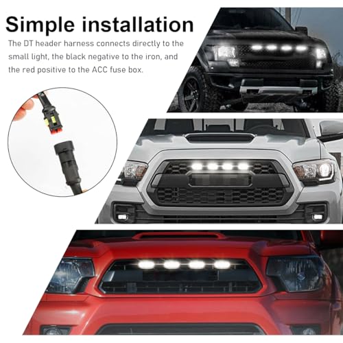 Wevdn 4 PCS Car Front Grille Lights, Waterproof Amber Lens LED Grille Light with Wiring Harness, Exterior Running Lights Compatible with F150 F250 F350, Car Accessories (Black & White) - Image 5