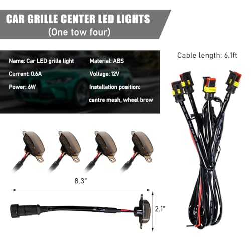 Wevdn 4 PCS Car Front Grille Lights, Waterproof Amber Lens LED Grille Light with Wiring Harness, Exterior Running Lights Compatible with F150 F250 F350, Car Accessories (Black & White) - Image 2