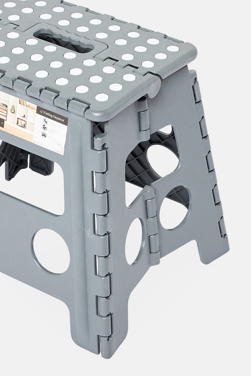 LIFESTYLE Plastic 13 Inch Folding Step Stool With Handle, Grey - Image 4