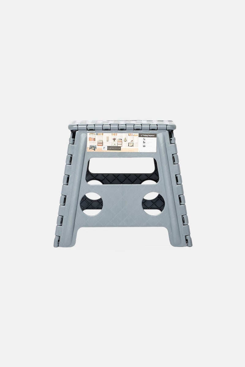 LIFESTYLE Plastic 13 Inch Folding Step Stool With Handle, Grey - Image 2