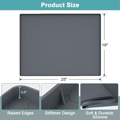 MECHEER Silicone Under Sink Mat 25 x 19, Waterproof Under The Sink Mat for Kitchen, Under Kitchen Sink Mats and Protectors, Under Bathroom Sink Mat, Cabinet Liner Shelf Liner Gray - Image 2