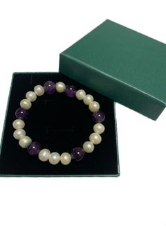Men Bracelet Handmade Of Natural 10Mm Pearls Amethyst