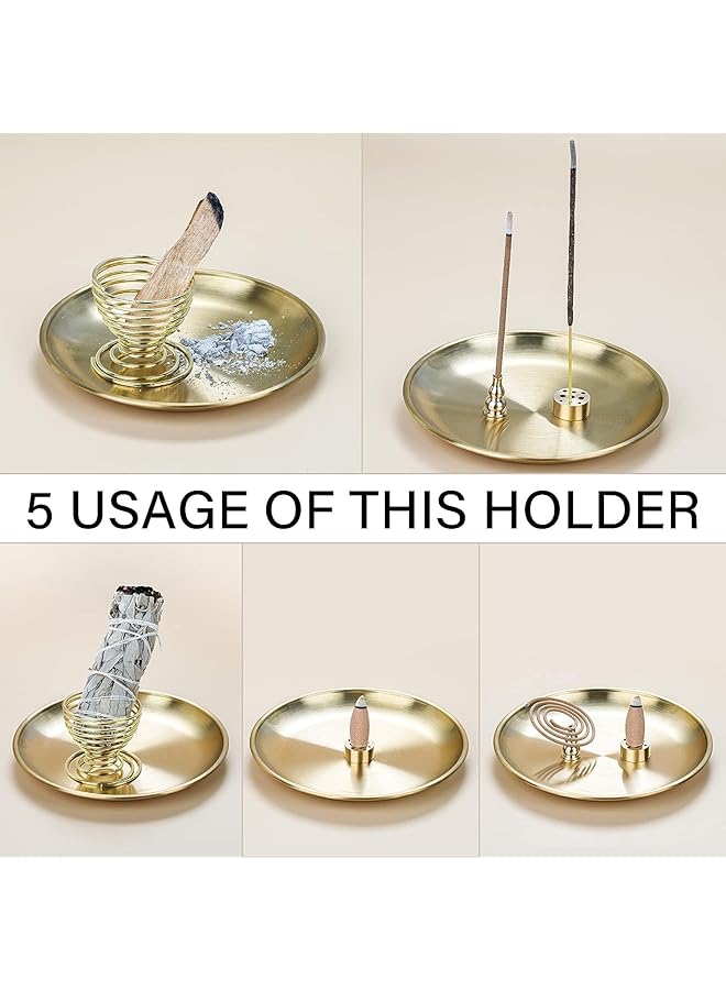 erorex 5 In 1 Incense Burner Palo Santo Holder Sage Holder Incense Holder For Incense Sticks Coil Incense Incense Cones 5.5 Inches Brass Ash Catcher For Meditation Yoga Room - Image 3