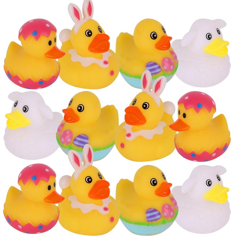 ArtCreativity 2.5 Inch Easter Rubber Ducks for Kids - Pack of 12 Assorted Styles Mini Easter Ducks, Fun Egg Hunt Surprise Toys, Easter Party Favors, Jeep Ducks, and Easter-Themed Bath Toys for Kids - Image 1
