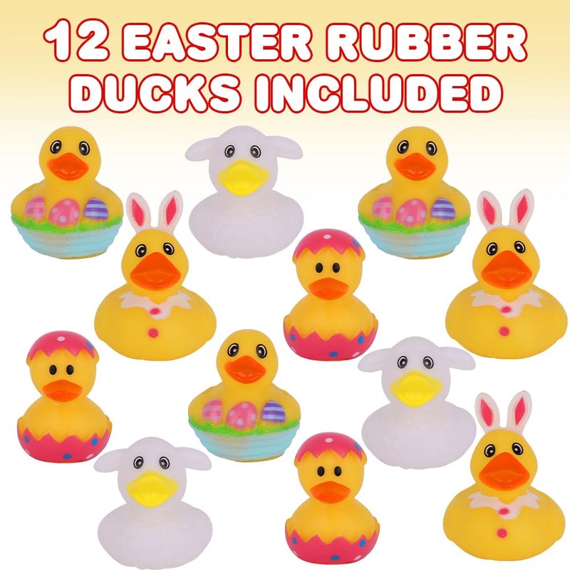 ArtCreativity 2.5 Inch Easter Rubber Ducks for Kids - Pack of 12 Assorted Styles Mini Easter Ducks, Fun Egg Hunt Surprise Toys, Easter Party Favors, Jeep Ducks, and Easter-Themed Bath Toys for Kids - Image 2