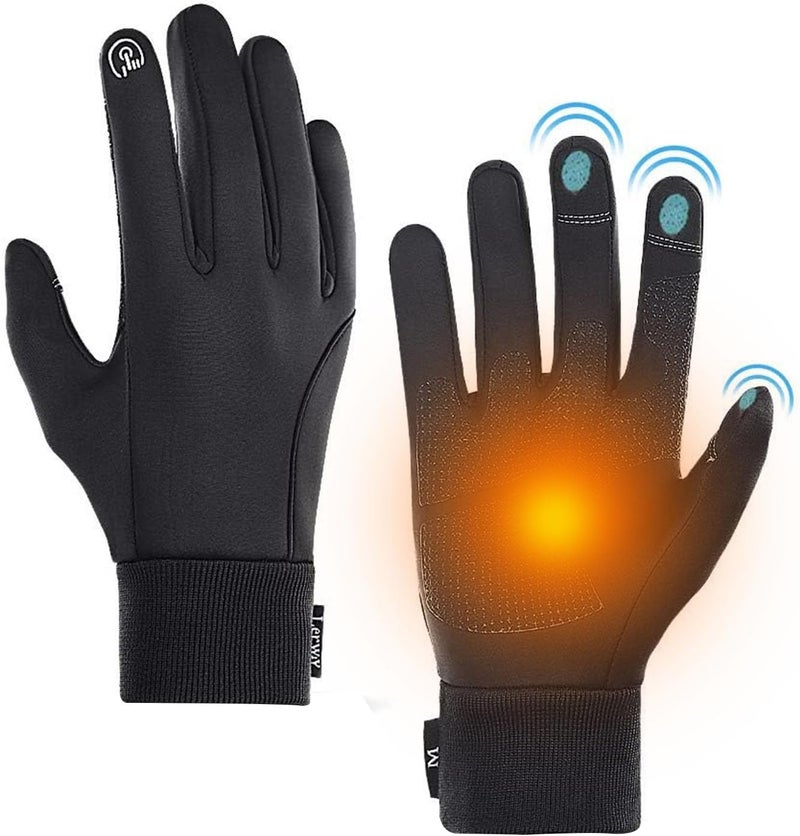 LERWAY Winter Warm Gloves, Thermal Black Warm Gloves for Men Women Waterproof Touchscreen Non-Slip Freezer Gloves for Driving, Cycling,Hiking,Skating - Image 1