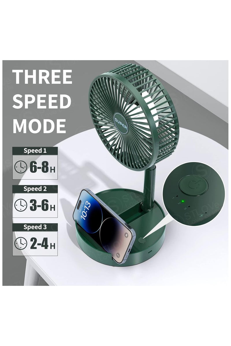 Super Foldable & Retractable Table Fan – USB Rechargeable – 3 Speeds – Low Noise – Built-in LED Light – Compact Design for Home, Office, Camping & Travel – Phone Holder Included – Quiet Operation & Strong Wind – Adjustable Height – Model FS-21 - Image 5