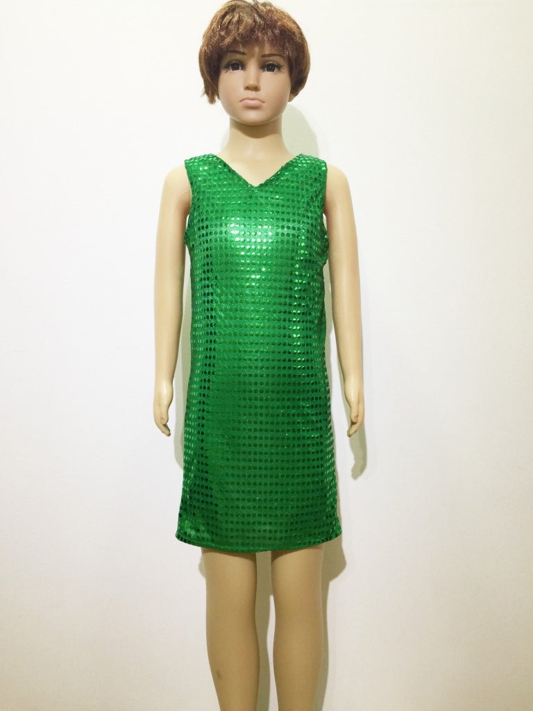 Elastic Sequined Pointed Collar V-Neck Pullover 8-Color Solid Color Performance Baby Girl Dress Slim-Fit Performance Dress - Image 1