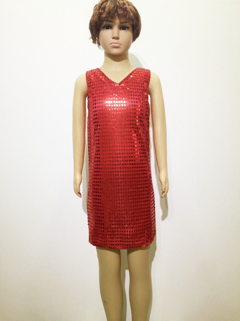 Elastic Sequined Pointed Collar V-Neck Pullover 8-Color Solid Color Performance Baby Girl Dress Slim-Fit Performance Dress - Image 4