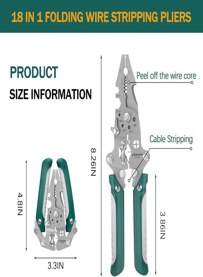 Bhuma 1Pcs Foldable Wire Stripper Pliers with Cutting and Crimping Function,Stainless Steel Wire Stripper/Wire Crimping Tool Multi-Function Electrician Hand Tool - Image 2