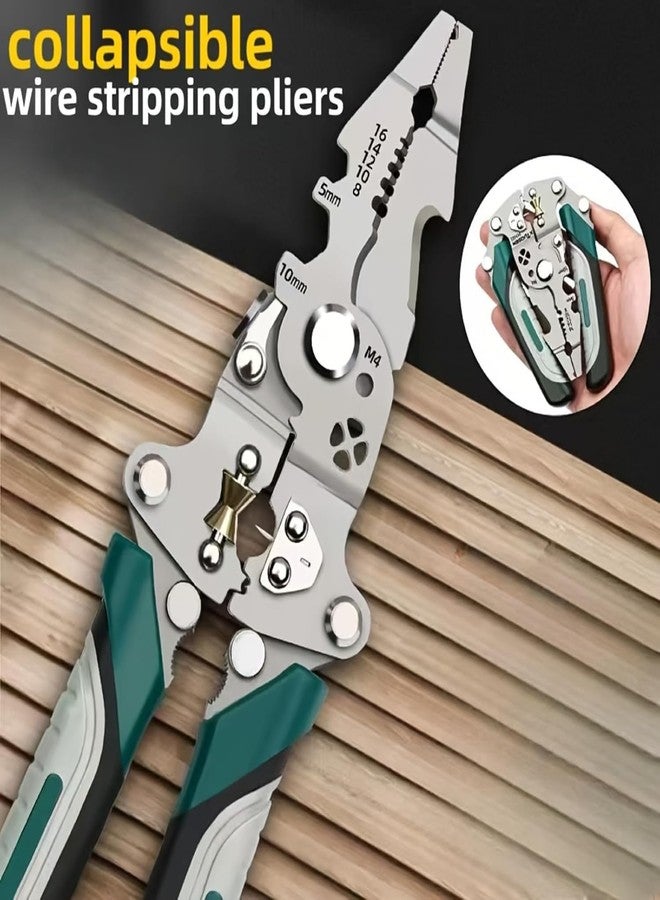 Bhuma 1Pcs Foldable Wire Stripper Pliers with Cutting and Crimping Function,Stainless Steel Wire Stripper/Wire Crimping Tool Multi-Function Electrician Hand Tool - Image 3