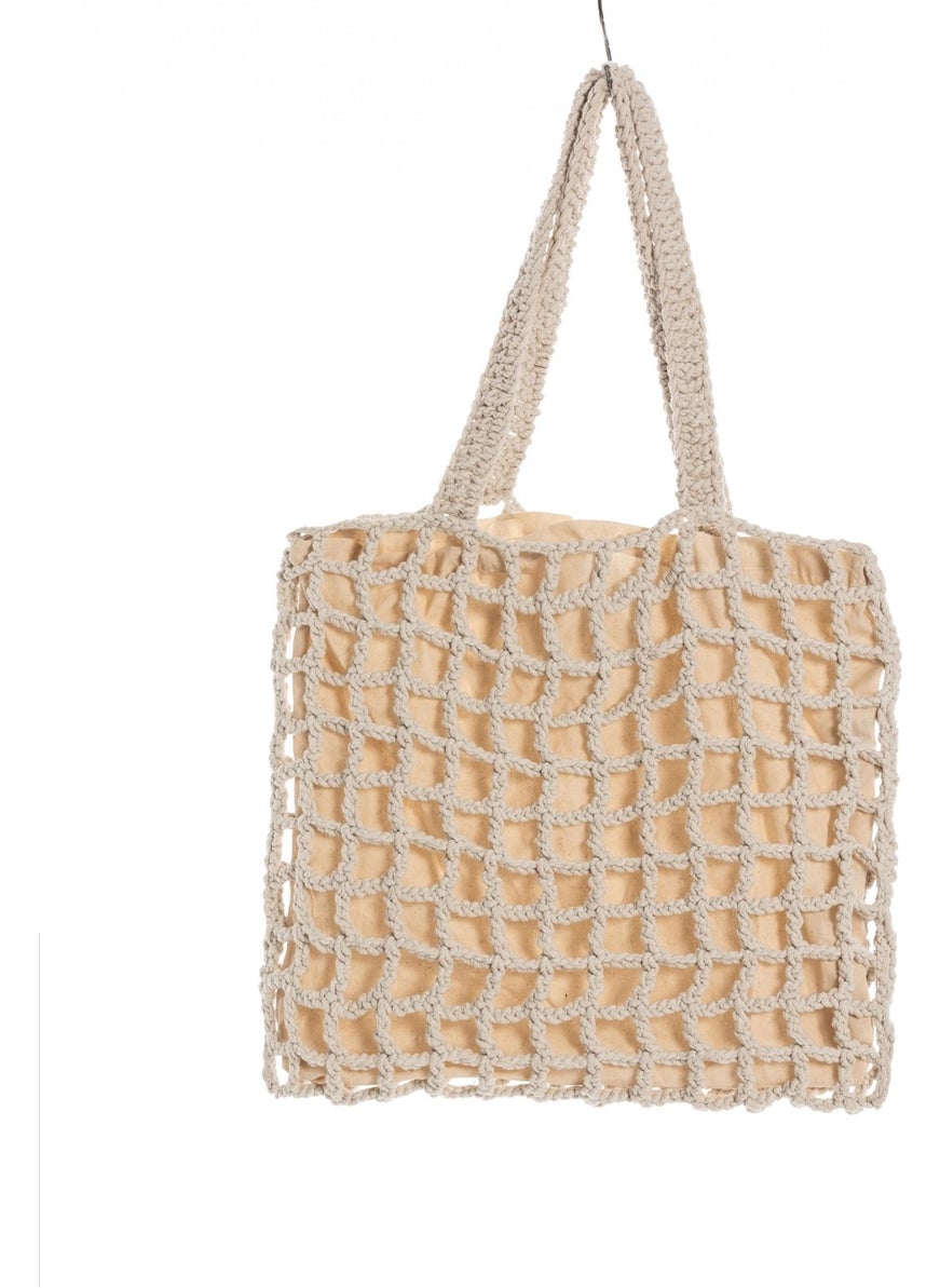 Rosa Bianca Beige Lined Special Handmade Beach Bag/Shopping Bag 