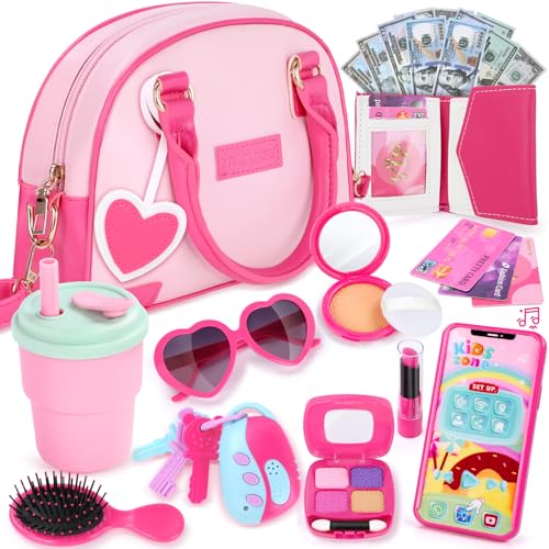 INNOCHEER Little Girls Purse, Kids Toy Purse with Pretend Makeup, Play Purse for Little Girls, Pretend Play Toddler Purse, Birthday Christmas Princess Gifts Toys for Girls 3 4 5 6 7 8 Year Old - Image 1