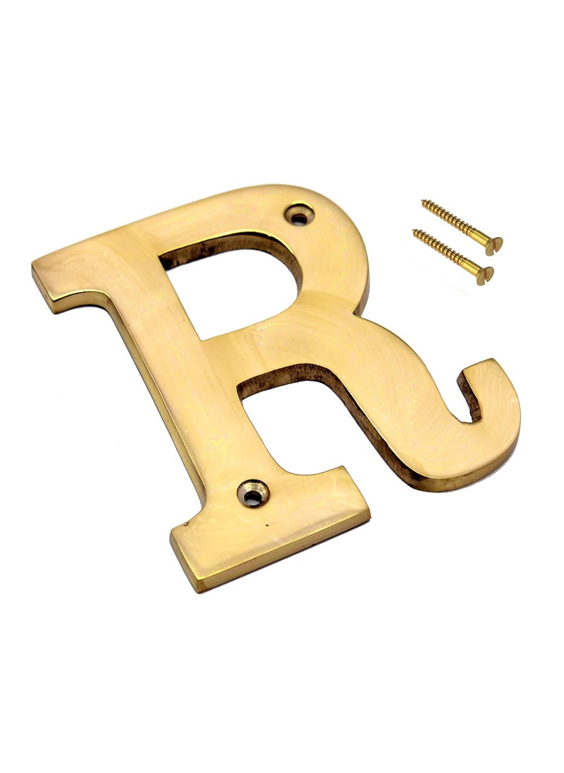 ESPLANADE eSplanade Brass House Hotel Door Name Alphabets Wall Door Plaque Alphabet Letter Golden 4 Inches R Alphabet 4  - Image 2