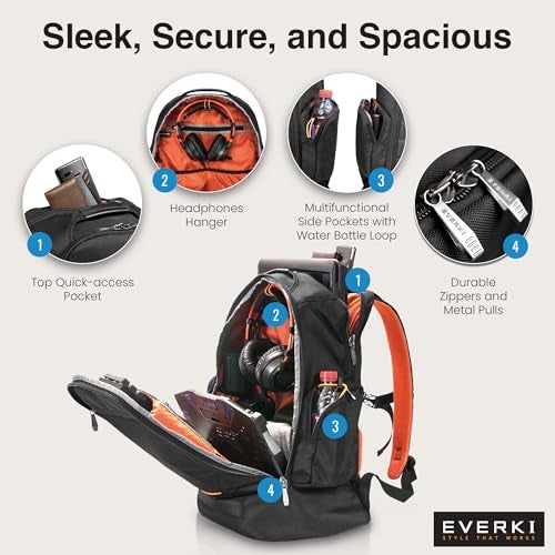 EVERKI ContemPRO 117 Laptop Backpack Fits up to 18.4” – Gaming, 42L Large Travel Backpack with Water-Resistant Rain Cover for Women & Men – Spacious Business Laptop Bag – Black (EKP117B) - Image 3