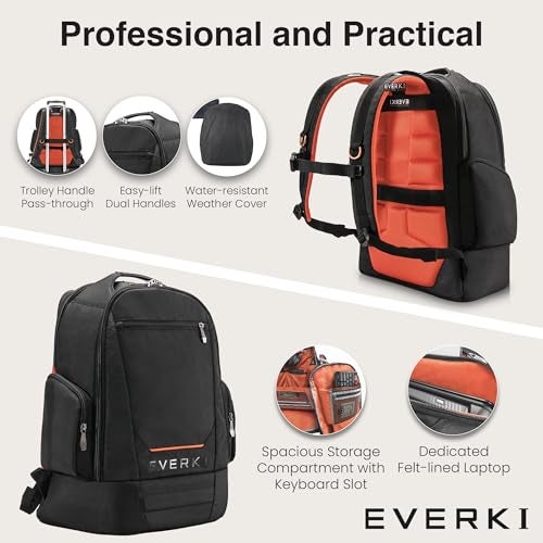 EVERKI ContemPRO 117 Laptop Backpack Fits up to 18.4” – Gaming, 42L Large Travel Backpack with Water-Resistant Rain Cover for Women & Men – Spacious Business Laptop Bag – Black (EKP117B) - Image 4