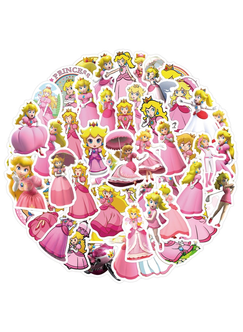 NIBEMINENT 60 Pcs Cartoon Peach Princess Deco Kit Waterproof Stickers, High Definition Printing Bright Colors, Suitable for Laptop Skateboard Luggage Water Bottle Guitar DIY - Image 1