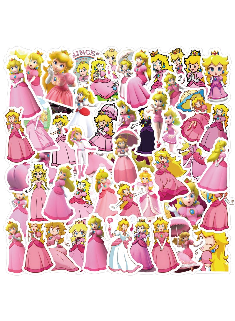 NIBEMINENT 60 Pcs Cartoon Peach Princess Deco Kit Waterproof Stickers, High Definition Printing Bright Colors, Suitable for Laptop Skateboard Luggage Water Bottle Guitar DIY - Image 2