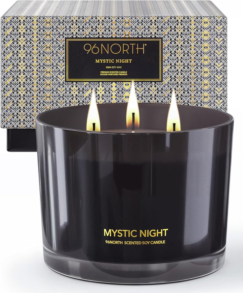 96NORTH Luxury Black Candle | Large 3-Wick Jar Candle | Up to 40 Hours Burning Time | 100% Natural Soy Wax | Relaxing Aromatherapy Aesthetic Candle | Housewarming Gift for Men and Women - Image 1