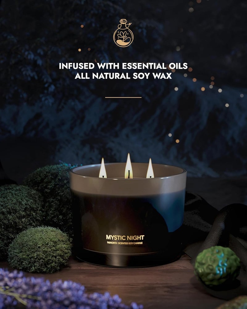 96NORTH Luxury Black Candle | Large 3-Wick Jar Candle | Up to 40 Hours Burning Time | 100% Natural Soy Wax | Relaxing Aromatherapy Aesthetic Candle | Housewarming Gift for Men and Women - Image 2