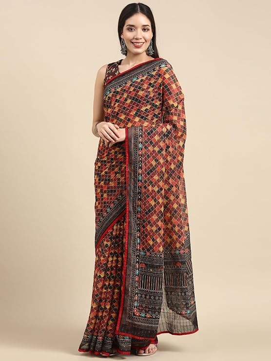 HEMOVIA Women's Plain Digital Print Cotton Silk Blend Saree with Silver Weaving Border Tassels-Elegant Ethnic Wear for Festive and Casual Occasions New 2025 (ALIA-02) - Image 2