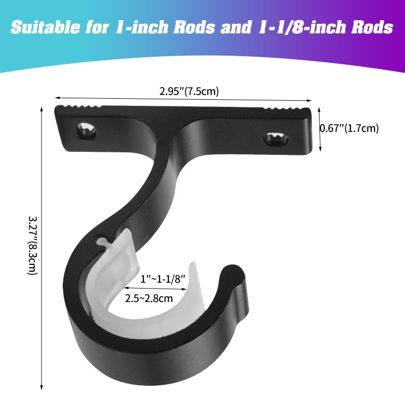 Anndason Ceiling Mount & Wall Installation Curtain Rod Brackets Holders for 1 Inch Rod, Black (Set of 2, Black) - Image 4