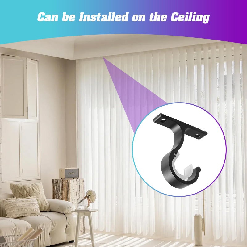 Anndason Ceiling Mount & Wall Installation Curtain Rod Brackets Holders for 1 Inch Rod, Black (Set of 2, Black) - Image 2