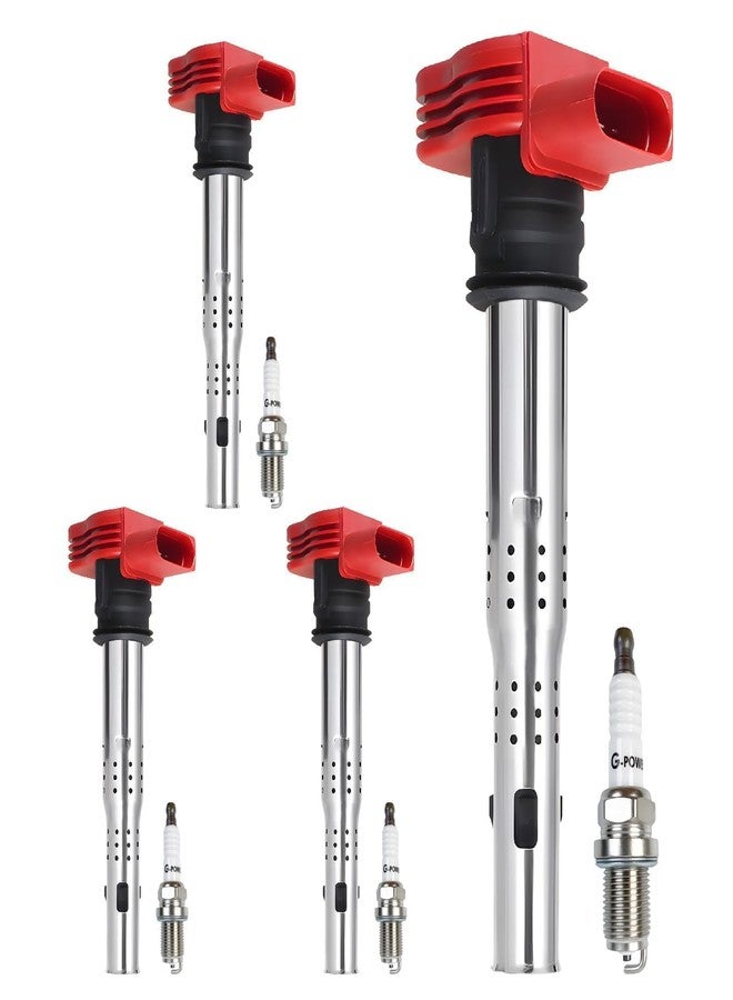 Aspligo Pack of 4 UF529 Ignition Coil Pack & 4644 Spark Plug for Audi A3 A4 A5 R8 A6 A7 Q7 S4 TT,for VW Beetle CC Eos Golf GTI Jetta Passat Tiguan Replaces# 06E905115 06E905115F - Image 1