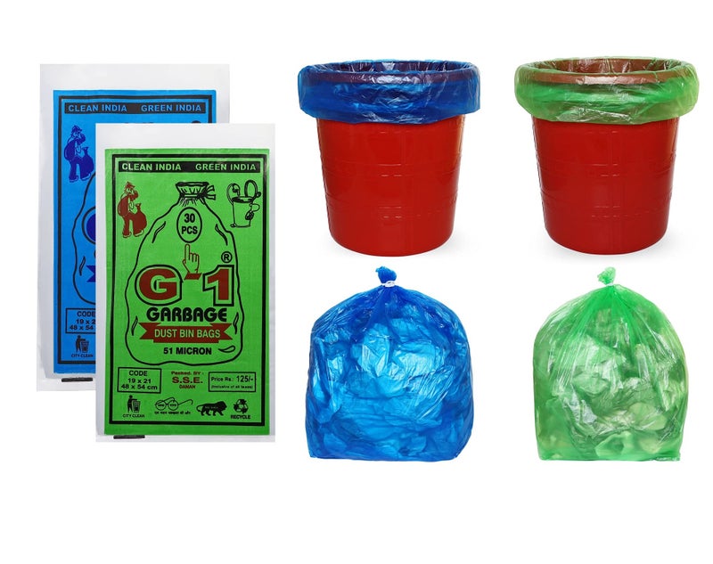 G1 G 1 Medium Disposable Garbage/Dustbin/Trash Bags and Covers For Home Kitchen Office Malls Hotels Hospitals | Bags for Wet and Dry Waste | 90 Pcs Blue and 90 pcs Green | 3 Packs Each | Total 6 Packs - Image 2