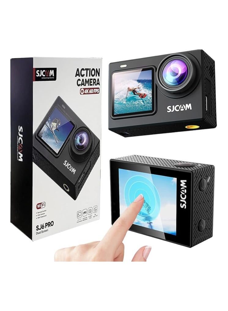 SJCAM SJ6 Pro Action Camera – 4K 60fps, 20MP Photos, Dual Screen, 6-Axis Gyro Stabilization, Waterproof Case, Wide-Angle Sports & Vlogging Camera