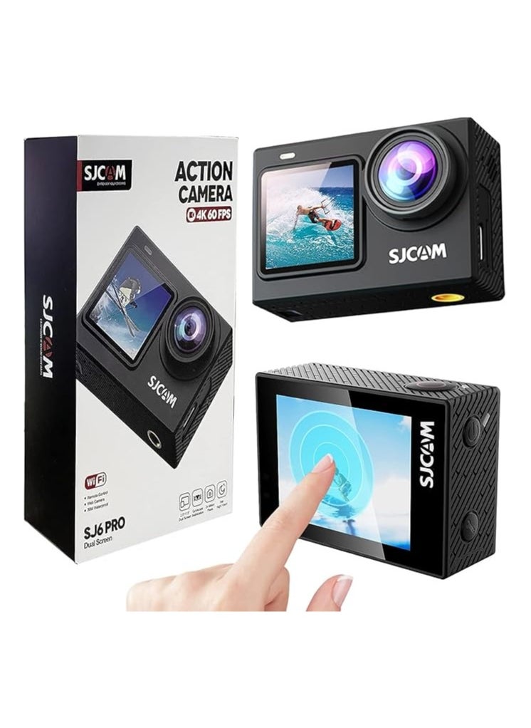 SJCAM SJCAM SJ6 PRO Dual Screen Action Camera | 4K60fps/24MP | 6axis gyro | 165° Ultra Wide | 9:16 Vertical Screen | 8X Zoom | Time-Lapse, Slow Video, Car Mode, Interval Shooting | Black  - Image 1
