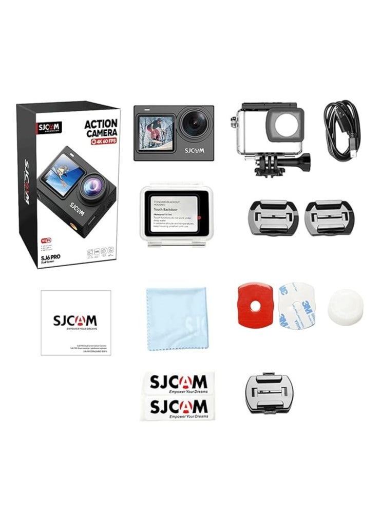 SJCAM SJCAM SJ6 PRO Dual Screen Action Camera | 4K60fps/24MP | 6axis gyro | 165° Ultra Wide | 9:16 Vertical Screen | 8X Zoom | Time-Lapse, Slow Video, Car Mode, Interval Shooting | Black  - Image 2