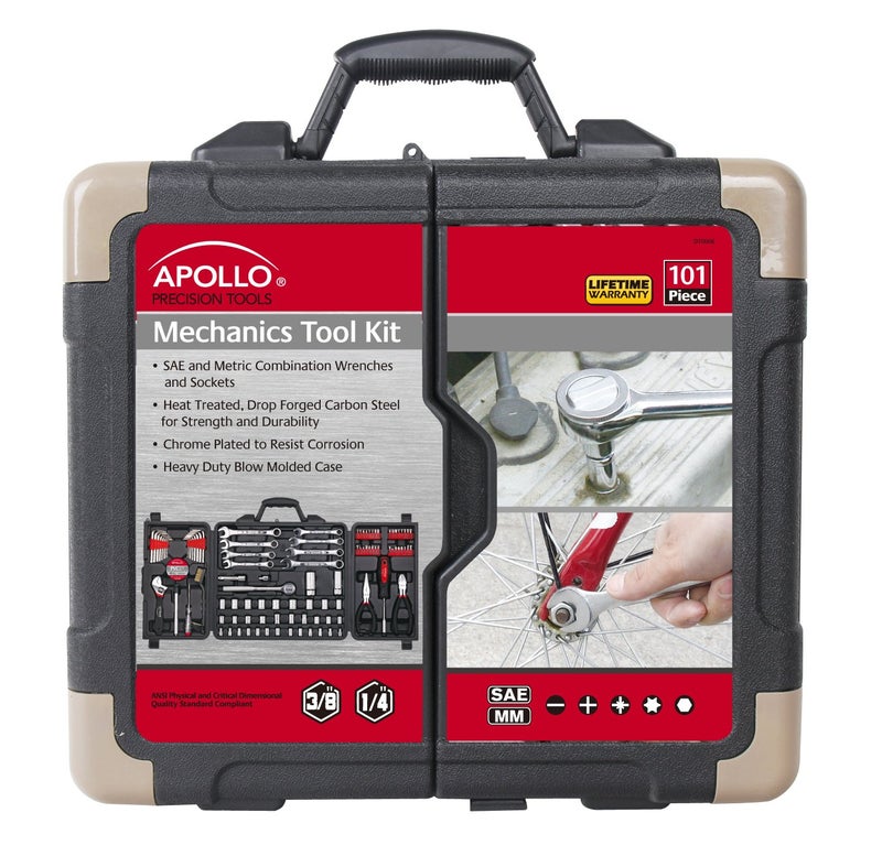 Apollo مجموعة أدوات ميكانيكية من أبولو مكونة من 101 قطعة لحالات الطوارئ على جانب الطريق. SAE وميترية للإصلاحات الميكانيكية للقوارب، المركبات الترفيهية، الدراجات، في حقيبة حمل مدمجة - أحمر - DT0006 - Image 2