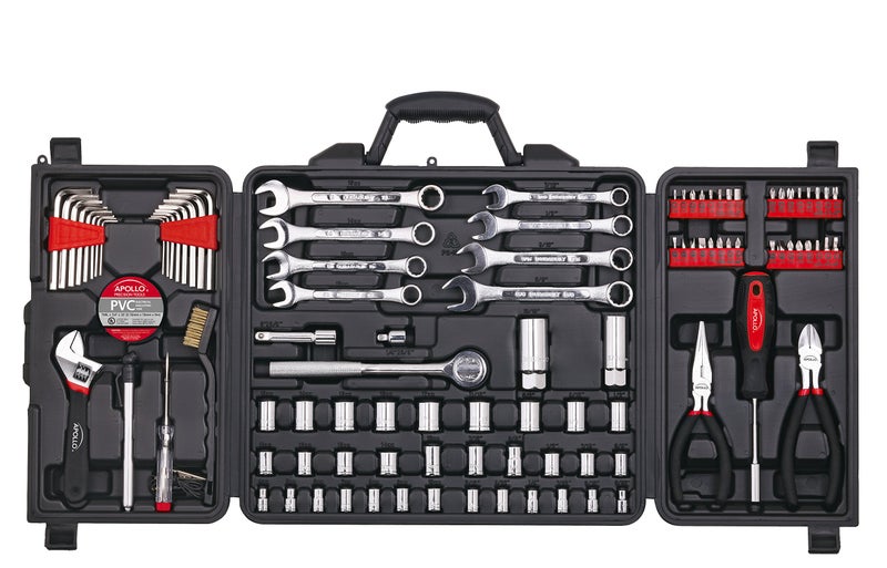 Apollo مجموعة أدوات ميكانيكية من أبولو مكونة من 101 قطعة لحالات الطوارئ على جانب الطريق. SAE وميترية للإصلاحات الميكانيكية للقوارب، المركبات الترفيهية، الدراجات، في حقيبة حمل مدمجة - أحمر - DT0006 - Image 4