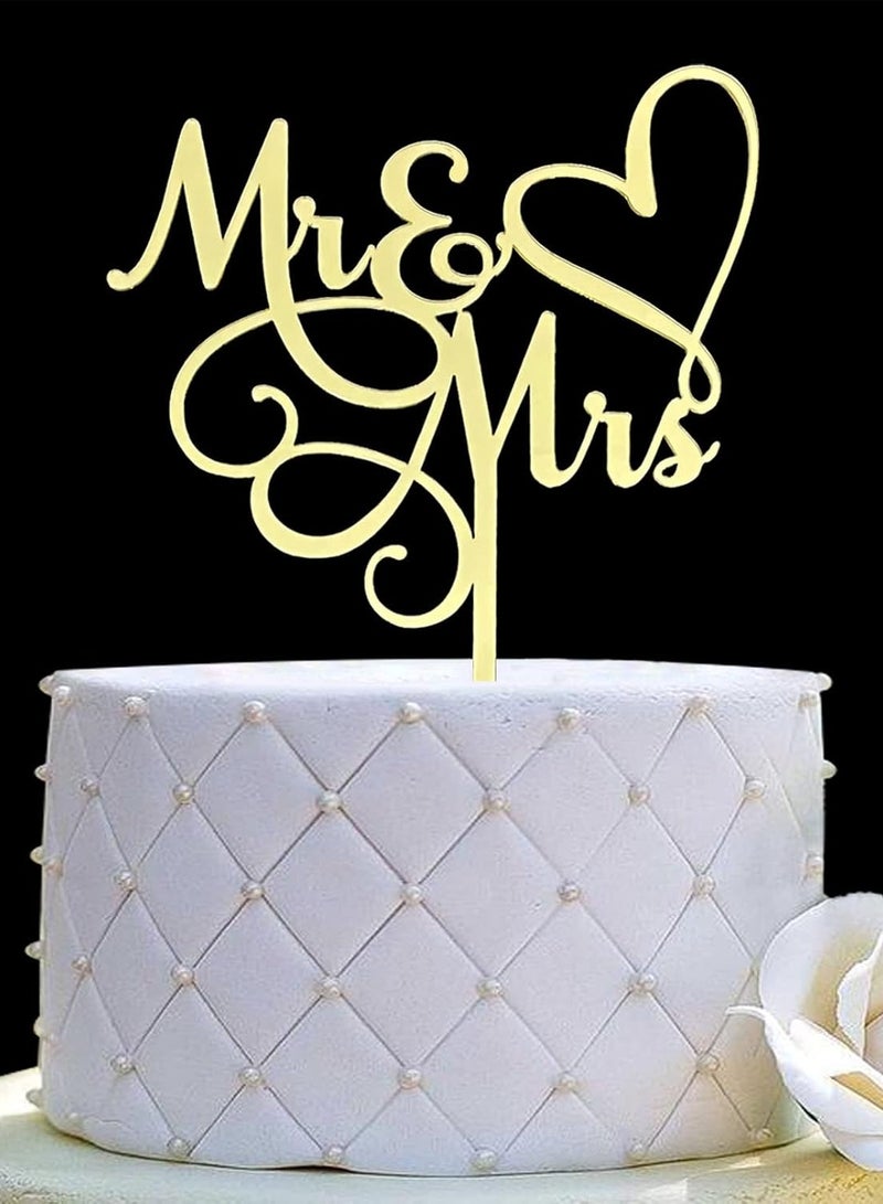 TPGP Mr & Mrs Cake Topper - Bride and Groom Sign Wedding, Engagement Cake Topper Decoration - Mirror Gold Acrylic - Image 1