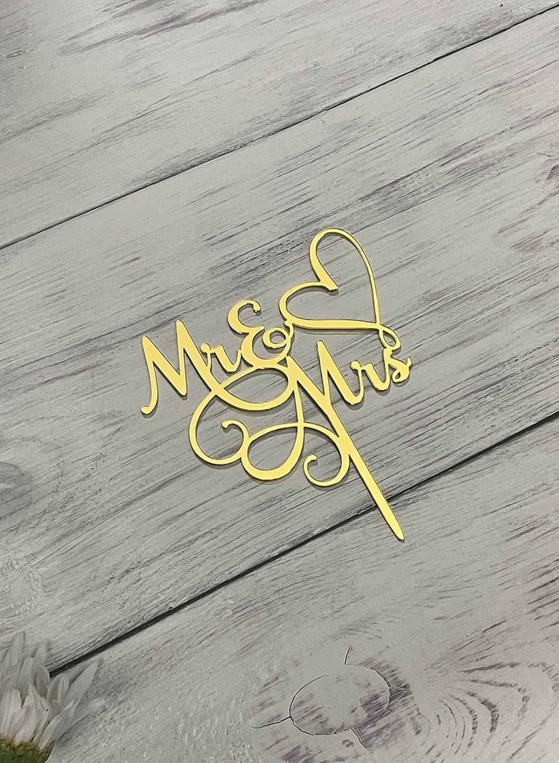 TPGP Mr & Mrs Cake Topper - Bride and Groom Sign Wedding, Engagement Cake Topper Decoration - Mirror Gold Acrylic - Image 2